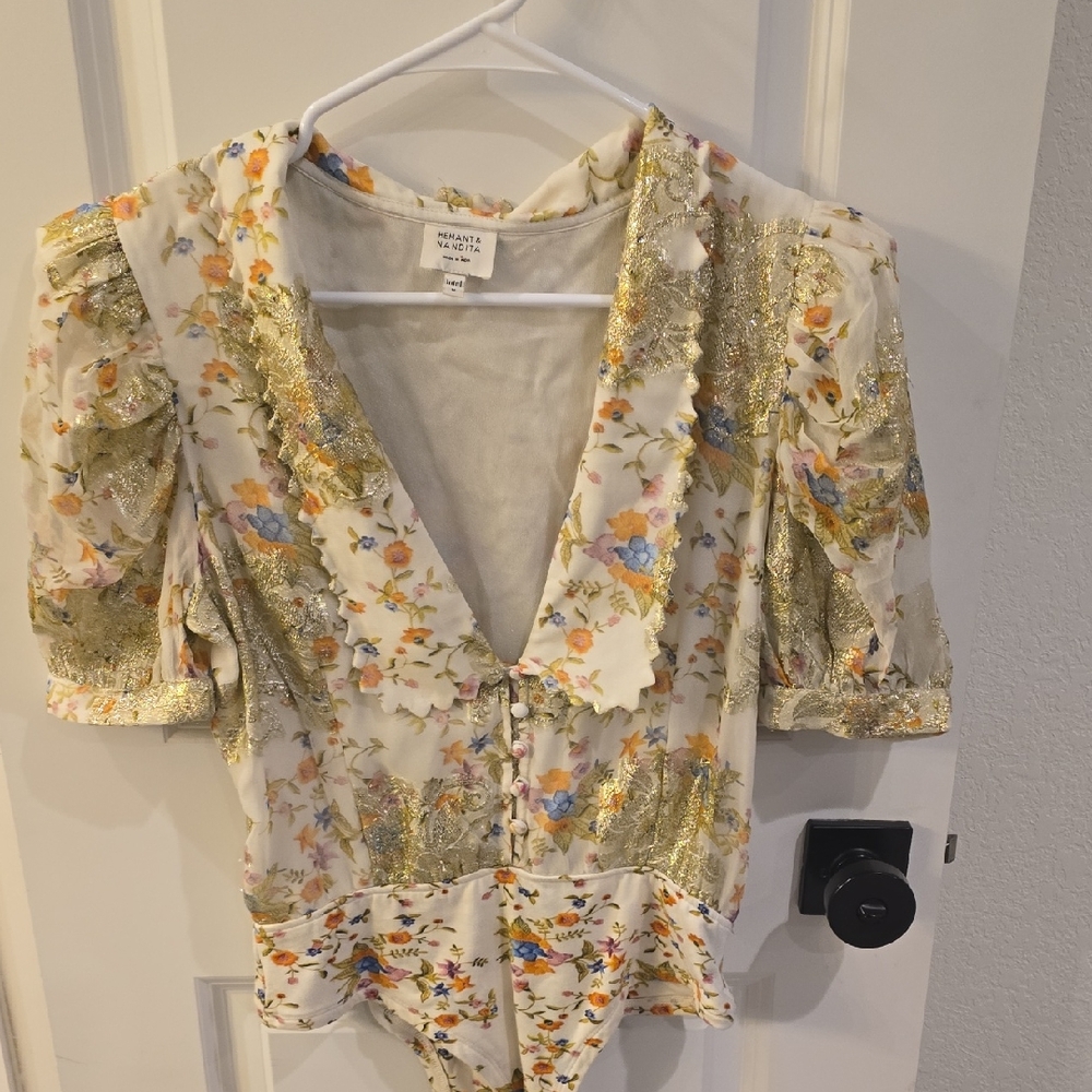 HEMANT & NANDITA Gold Floral Women's Blouse